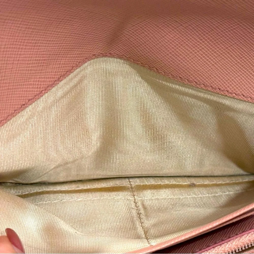 Prada Saffiano Leather Pink Continental Wallet Long Wallet Push lock